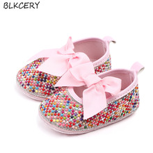 Famous Brand Baby Girl Shoes Pink Bling Rhinestone Newborn Infant Footwear Toddler Mary Jane Flats for 1 Year Christian Gifts 2024 - buy cheap