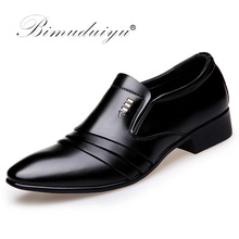 BIMUDUIYU  brand PU Leather Fashion Men Business Dress Loafers Pointy Black Shoes Oxford Breathable Formal Wedding Shoes 2024 - buy cheap