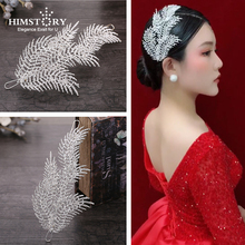 Himstory  Feather Crystal Wedding Hair Accessories Clear Leaves Rhinestone Bridal Hairwear Engagement Hair Accessory 2024 - buy cheap