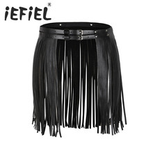 iEFiEL New Arrival Sexy Women Adjustable Faux Leather Waistband Fringe Tassel Skirt Belt Nightwear Nightclub Performance Skirts 2024 - buy cheap