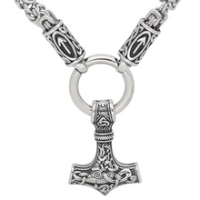 Nórdico viking rune com thor martelo pingente colar de aço inoxidável-king chain com saco de presente valknut 2024 - compre barato