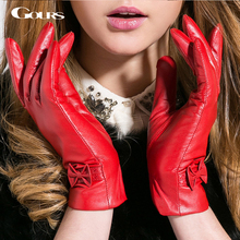 Gours Women's Winter Genuine Leather Gloves New Fashion Goatskin Mittens Black Red Plus Velvet Warm Elegant Guantes GSL006 2024 - buy cheap
