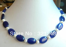 Diy bonito 13x18mm oval pedra natural azul calcedônia rodada pérolas cultivadas beads fazer jóias colar 18 inch MY2324 2024 - compre barato