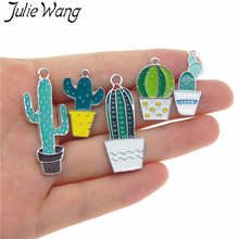Julie Wang-colgante de esmalte en maceta para mujer, Accesorio para hacer joyas, colgante, collar, pendientes, Cactus blanco, 5 uds. 2024 - compra barato