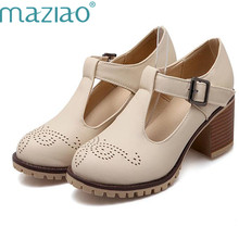 Maziao salto plataforma com fivela e alça, sapatos femininos, recortes, ponta redonda, sola grossa, salto alto, primavera, outono e inverno 2024 - compre barato