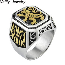 Valily nova chegada anel de leão punk aço inoxidável sólido flor vintage anel grande para homens legal animal anéis jóias tamanho dos eua 2024 - compre barato