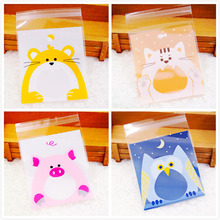 100Pcs 7x7cm Cute Animals Candy Cake Biscuits Cookies Packaging Bags Self-adhesive Plastic Gift Bags Party Birthday Snack Baking 2024 - buy cheap
