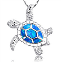 Macatsa-colgantes de tortuga marina de ópalo azul para mujer, collares de moda para mujer, Color plata, Animal, boda, joyería de playa 2024 - compra barato