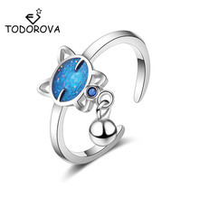 Todorova Lovely Blue Cat with Ball Pendant Rings for Women Wedding Engagement Jewelry Adjustable Finger Rings 2024 - buy cheap
