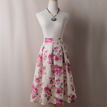 Женская розовая плиссированная летняя юбка с цветочным принтом, осенняя Женская юбка-Скейтер, Saia Femininas, бальное платье средней длины, юбка 2024 - купить недорого