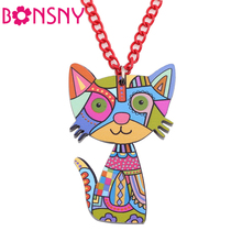 Bonsny-Collar de gato acrílico para mujer, colgante de cadena, Gargantilla, Animal, joyería de moda, accesorios para chicas 2016 2024 - compra barato