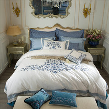 Conjunto de cama 100s algodão egípcio bordado, conjunto 4 peças de cama tamanho king/queen lençol fronhas 2024 - compre barato