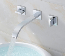 Grifo de lavabo de doble manija con acabado cromado de latón macizo en pared/grifos fríos y calientes/mezclador de lavabo/3 agujeros BF004 2024 - compra barato