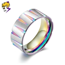 Titanium Steel Rainbow Wedding Rings Women Drawing Cone Shape Gold Color Black Bands Rings for Men Engagement Jewelry 2024 - buy cheap