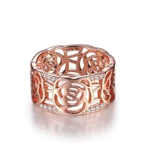 MxGxFam Hollow Rose Fowers Rings Jewelry For Women Rose Gold Color Fashion Plant Jewelry 2024 - buy cheap