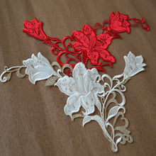 New (2pcs/lot)shiny thread embroidery red~ivory floral venise sewing dress lace applique embroidery lace18021212 2024 - buy cheap