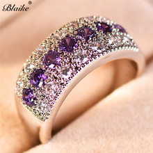 Blaike  Purple Cubic Zirconia  Birthstone Rings For Women White Gold Filled Stackable Ring Female Wedding Jewelry Trendy 2024 - buy cheap