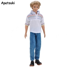 Bonecos para ken boneco de arco-íris, camiseta polo e calças jeans para barbie, ken prince, boneco masculino, 1 conjunto 1/6 2024 - compre barato