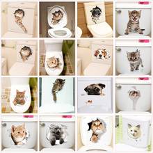 Lovely Cat Dog Toilet Stickers Home Decoration Diy Funny Cartoon Animal Wc Mural Art Vivid 3d Kitten Puppy Safari Pvc Wall Decal 2024 - купить недорого