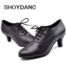 SHOYDANC Black Latin Dance Shoes Genuine Leather Women's Ballroom Dance Shoes Baotou Ladys Dance Shoes Female teacher Profession 2024 - buy cheap
