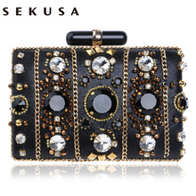 SEKUSA Embroidery Women Handbags Beaded Chain Accessory Metal Day Clutches Party Wedding Evening Bags One Side Diamonds Purse 2024 - buy cheap