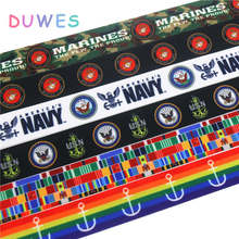 DUWES 7/8'' Free shipping US NAVY marines anchor label printed grosgrain ribbon Accessory hairbow headwear decoration 22mm D789 2024 - buy cheap