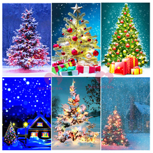 Pintura de paisagem com bordado de diamantes diy, pintura completa de diamantes, decoração de árvore de natal, mosaico de casa, adesivos 5d 2024 - compre barato