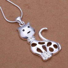 fine silver plated pendant 925-sterling-silver jewelry rhinestone cat pendants necklace for women men +chain SP321 2024 - buy cheap