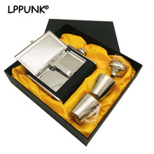 Bpa free 5oz whisky Bottle flagon 18/8 Stainless steel alcohol hip flask Mirror Cigarette case HIP FLASK SET WITH GIFT BOX 2024 - buy cheap