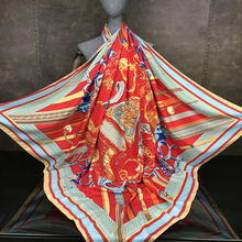 KOI LEAPING-bufanda de seda con estampado de caballo para mujer, pañuelo cuadrado con estampado de caballo, tocado de regalo, chal de alta calidad, 130x130 2024 - compra barato