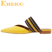 Kmeioo 2020 Fashion Flat Sandals Women Pointed Toe Mules Slip-On Dress Ladies Slides Low Heel Ring Of Cloth Shoes 2024 - buy cheap