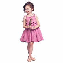 Girls Linen Strap Dress Summer Children Sleeveless Princess Dress Cute Baby Girls Solid Leisure Clothes Kids Clothing 2-6 Years 2024 - buy cheap