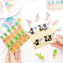 10pcs/set Cute Kawaii Cat Fruit Wood Clip Bookmark Paper DIY Photo Clips for School Office Supplies Wholesale Stationery 2024 - buy cheap
