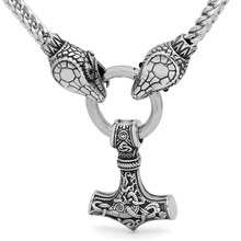 Men stainless steel viking oidn wolf head with thor hammer MJOLNIR pendant necklace -Dragon Chain 2024 - buy cheap