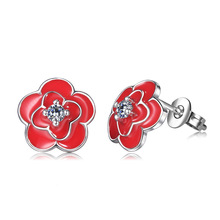 New Arrival Elegant Red Rose Flower 925 Sterling Silver Stud Earrinig For Women Wedding With Shiny CZ Crystal Earring Stud 2024 - buy cheap