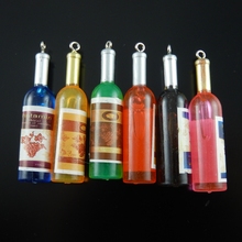 Cadena colgante de resina para botella de vino, accesorios de joyería, aretes divertidos, collar con forma de botella de vino, artesanías, 10 unids/paquete 2024 - compra barato