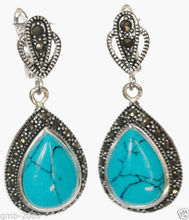 Hot Sale 925 Sterling Silver Jewelry Blue Turquoise Marcasite Teardrop Earrings 2024 - buy cheap