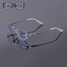 Очки женские титановые без оправы, рецептурные фотохромные прогрессивные очки для чтения при близорукости, с цветными линзами со стразами 2024 - купить недорого