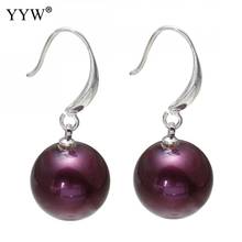 YYW Wholesale Simple European Style Dark Purple Round Ball Beaded Dangle South Sea Shell Pearl Drop Dangle Earring for woman 2024 - buy cheap