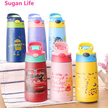 Sugan life garrafa alimentadora infantil de 400ml, garrafa portátil com tampa e desenhos animados, ecológica, plástica para trilhas 2024 - compre barato
