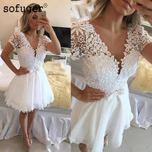 Mini White Elegant Cocktail Dresses A-line V-neck Cap Sleeves Lace Pearls Party Plus Size Homecoming Dresses 2024 - buy cheap