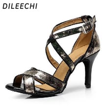 DILEECHI-zapatos de baile latino para mujer, calzado de baile de salón de PU negro para adultos, zapatos de fiesta de Salsa personalizados con otro tacón 2024 - compra barato