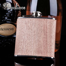 Venda quente 6oz de madeira envolto 304 # garrafa de aço inoxidável do quadril personalizado licor flagon uísque vodka rum garrafa de álcool presente 2024 - compre barato