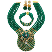 Conjunto de joias de cristal verde e champanhe, conjunto de joias africanas para casamento 2024 - compre barato