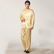 New Gold Embroidery Dragon Chinese Men's Rayon Kung Fu Suit Traditional Tai Chi Sets Wu Shu Uniform S M L XL XXL M051-1 2024 - buy cheap