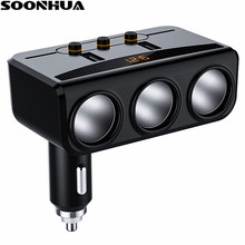 Soonhua adaptador de acendedor de cigarro para carro, acendedor de cigarro com soquete divisor de lcd para telefone, 80w, usb duplo, carregador rápido 2024 - compre barato