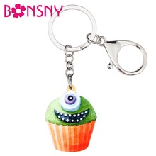 Bonsny Acrylic Halloween Sweet Monster Cupcake Key Chains Keychain Rings Food Jewelry For Women Girls Teens Bag Purse Car Charms 2024 - buy cheap
