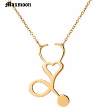 Maxmoon Stethoscope Necklace Lariat Heart Pendant  Rose Gold/Gold/Silver Color Nurse Medical Necklace Collares Bijoux Femme 2024 - buy cheap