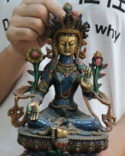 Shitou 003277 8 "marcó el budismo chino de bronce dibujo asiento verde diosa Tara estatua de Buda 2024 - compra barato