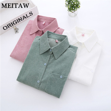 Autumn Winter Corduroy Blouse Shirt Lady Office Tops 2020 Casual Long Sleeve Pocket Blouse Lady Work Wear Pink White Shirt 2024 - buy cheap